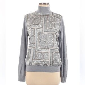 Ann Taylor Women Pullover Sweater Mock Neck Geometric Viscose Gray Size SP